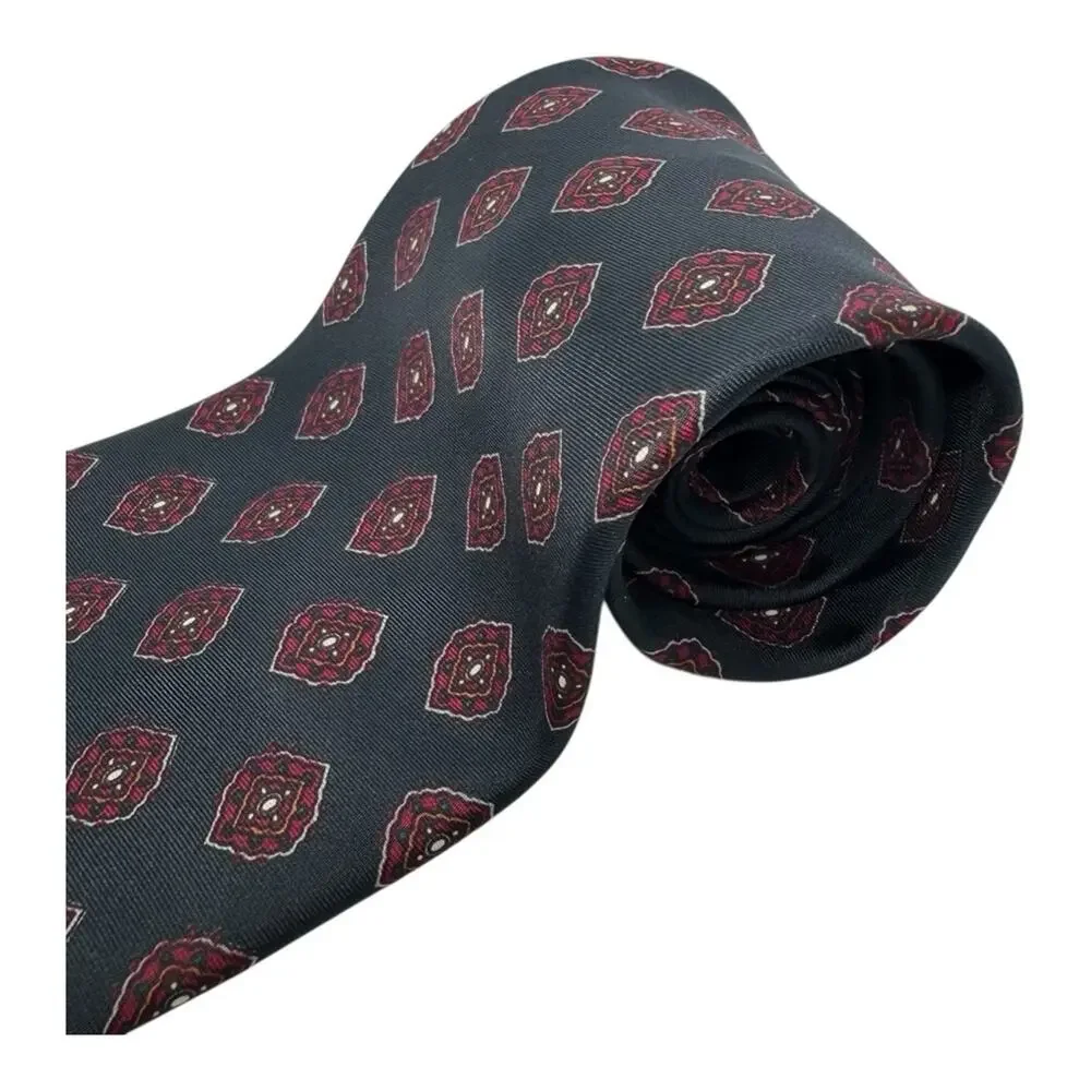 Elegant Black and Red Patterned Tie Oliver Hunt Silk Italy 58” Business Formal
